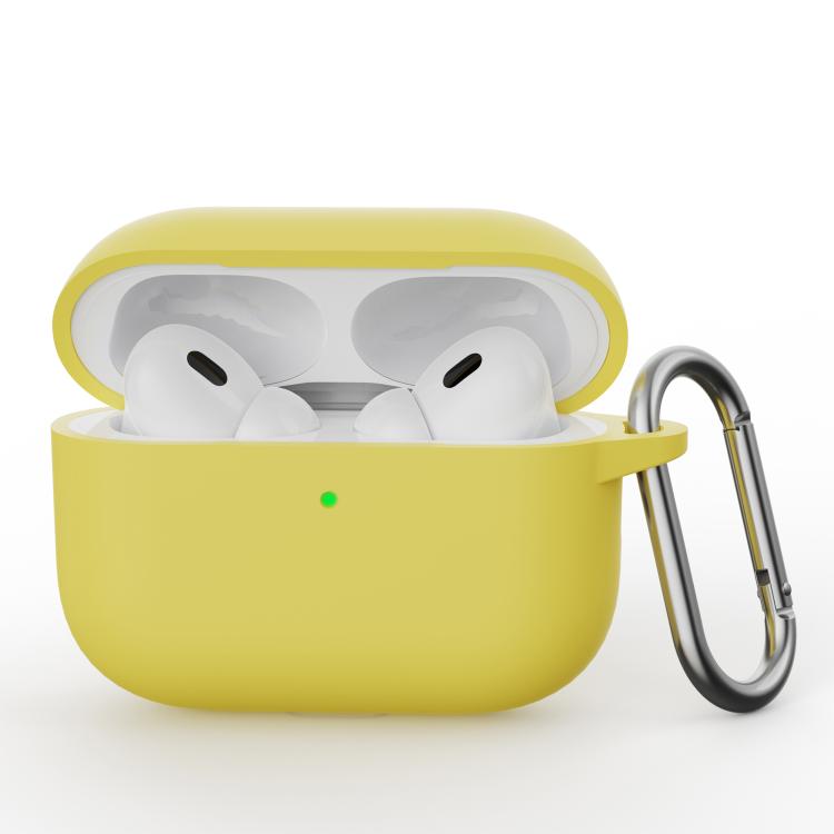 For AirPods Pro 3 Simple Solid Color Silicone Protective Cover with Hook(Yellow)