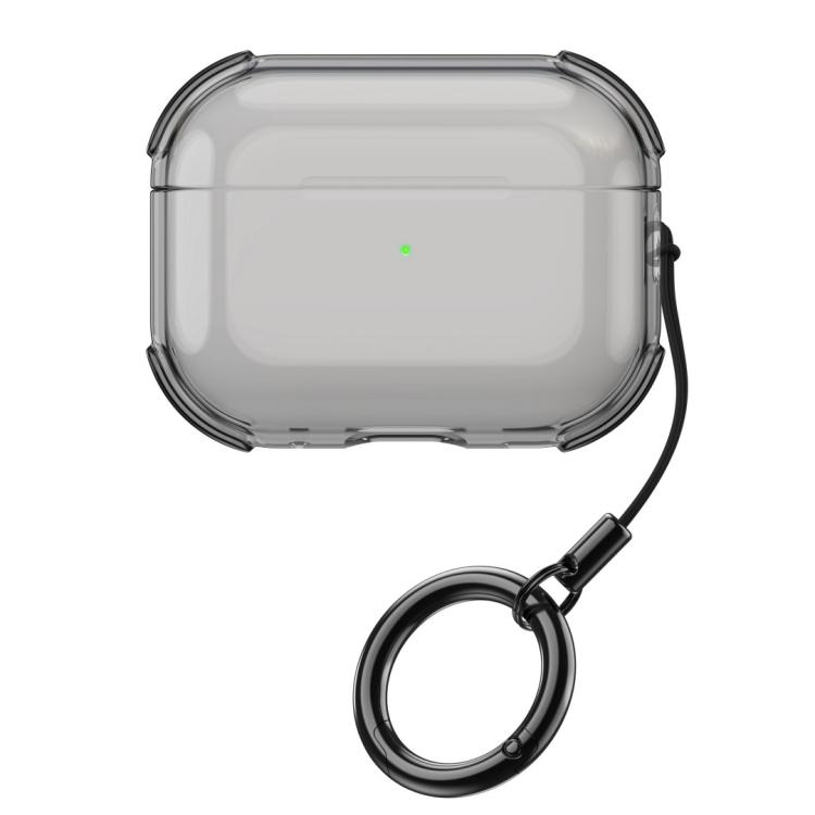 For AirPods Pro 3 Simple Transparent Soft Shell TPU Earphone Protective Cover with Ring Rope(Transparent Black)