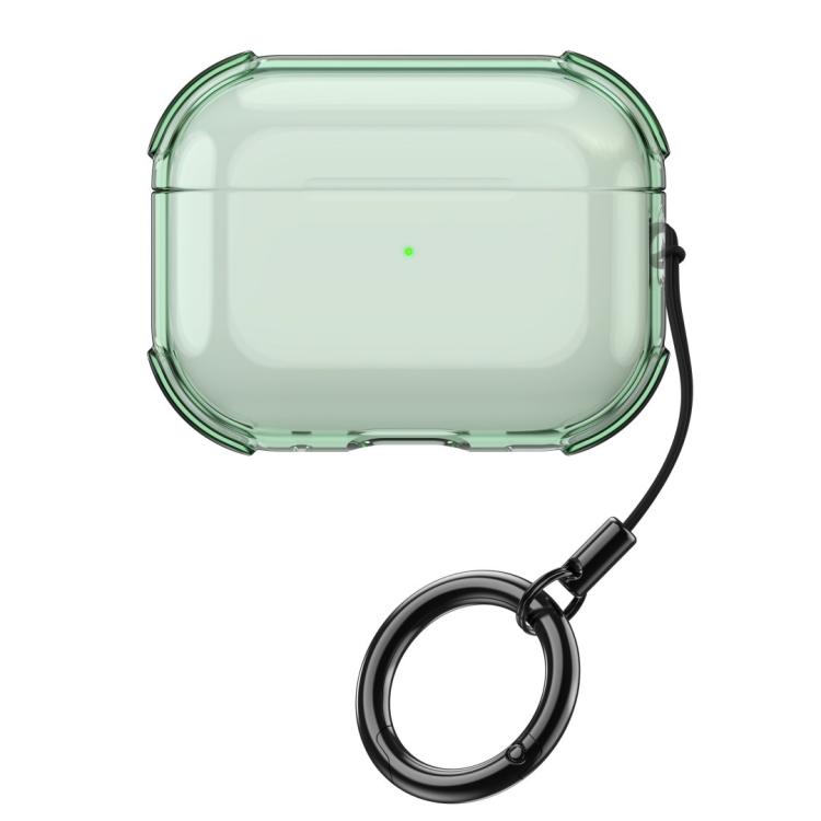 For AirPods Pro 3 Simple Transparent Soft Shell TPU Earphone Protective Cover with Ring Rope(Transparent Green)