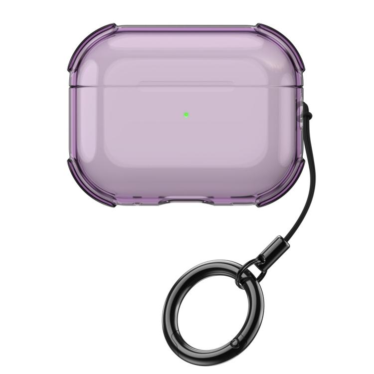 For AirPods Pro 3 Simple Transparent Soft Shell TPU Earphone Protective Cover with Ring Rope(Transparent Purple)