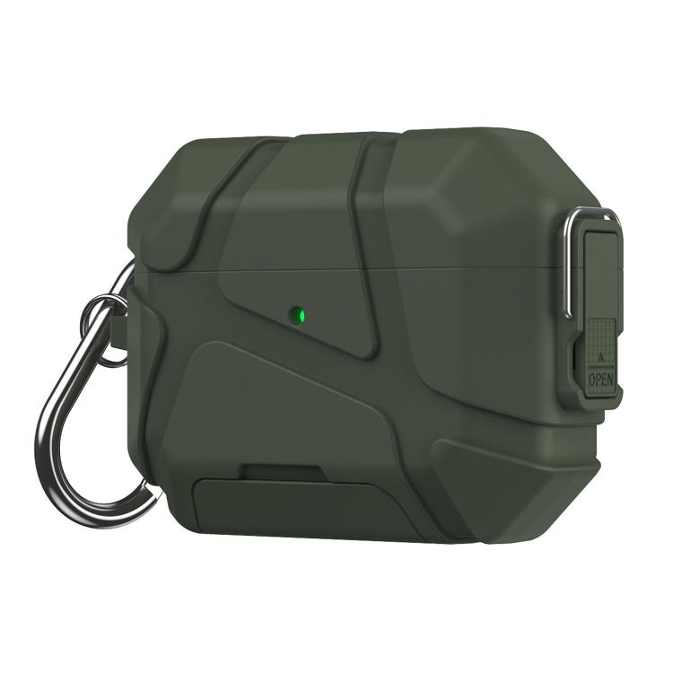 For AirPods Pro 3 Snap-Lock Invisible Holder Full-Cover TPU Earphone Cover with Carabiner(Army Green)