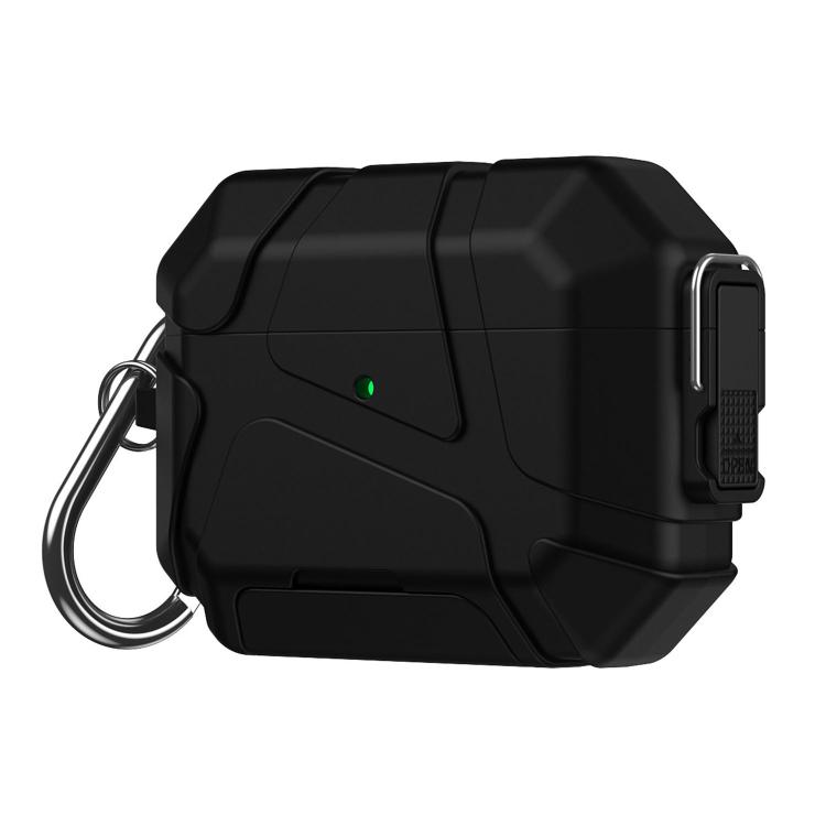 For AirPods Pro 3 Snap-Lock Invisible Holder Full-Cover TPU Earphone Cover with Carabiner(Black)