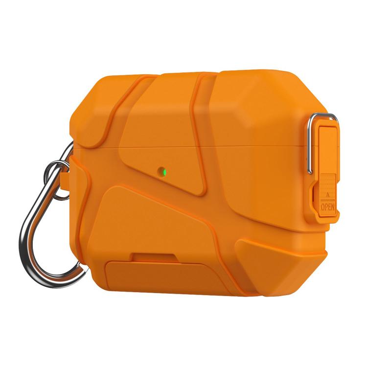 For AirPods Pro 3 Snap-Lock Invisible Holder Full-Cover TPU Earphone Cover with Carabiner(Orange)
