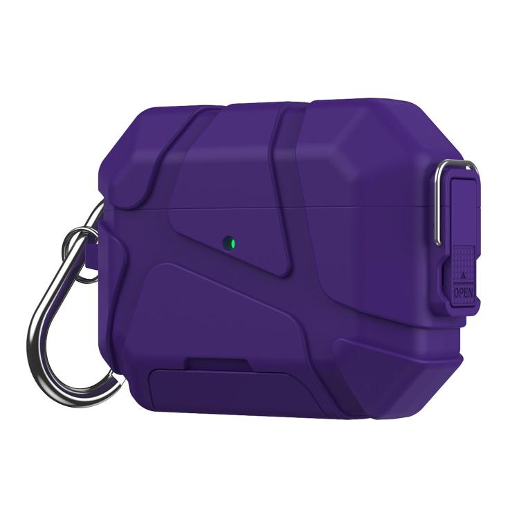 For AirPods Pro 3 Snap-Lock Invisible Holder Full-Cover TPU Earphone Cover with Carabiner(Purple)