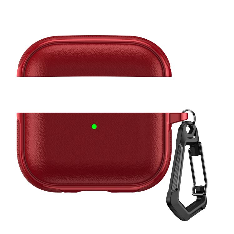 For AirPods Pro 3 Split Design Vegan Leather Texture Earphone Protective Case With Metal Hook(Red)