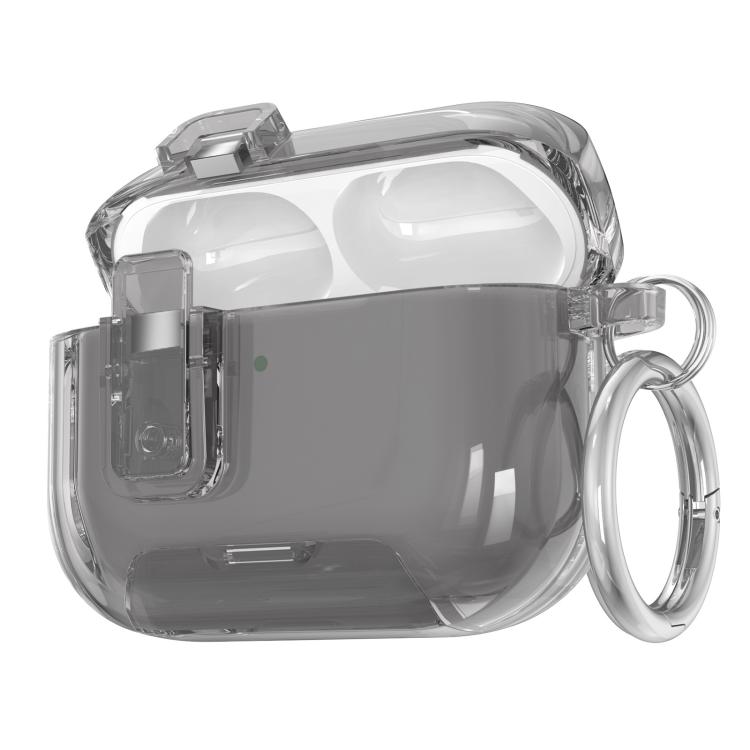 For AirPods Pro 3 Starry Magnetic Buckle Stand TPU Earphone Protective Cover with Finger Ring(Translucent Black)