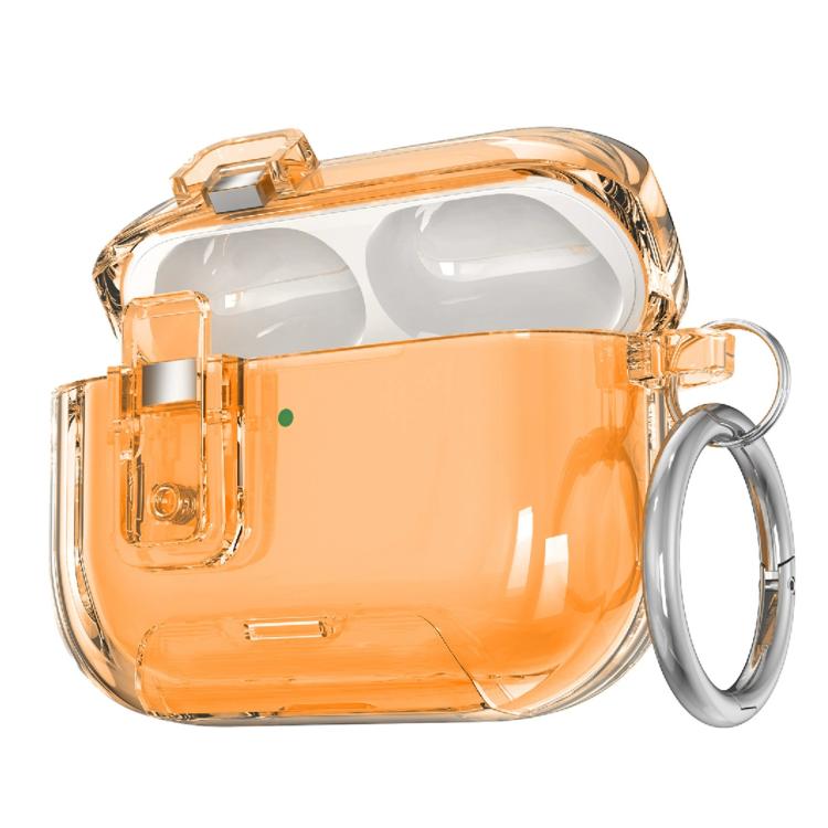 For AirPods Pro 3 Starry Magnetic Buckle Stand TPU Earphone Protective Cover with Finger Ring(Translucent Orange)