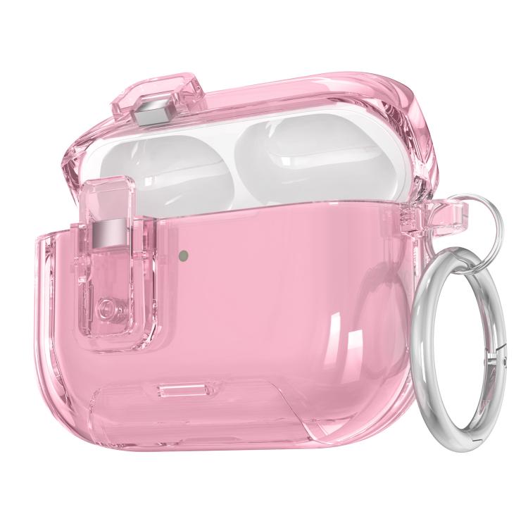 For AirPods Pro 3 Starry Magnetic Buckle Stand TPU Earphone Protective Cover with Finger Ring(Translucent Pink)