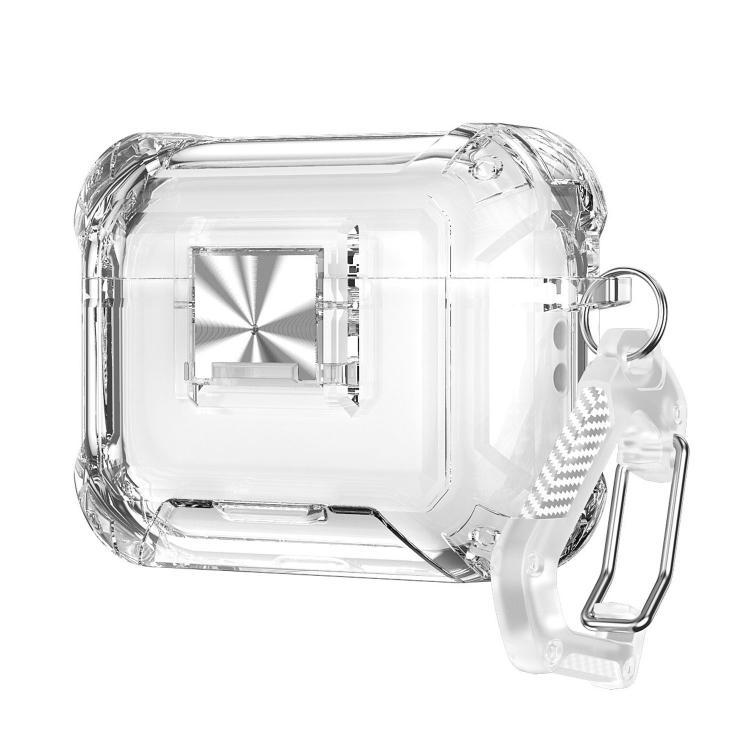 For AirPods Pro 3 Transparent Snap Lock Shockproof TPU Earphone Cover with Carabiner(Transparent)