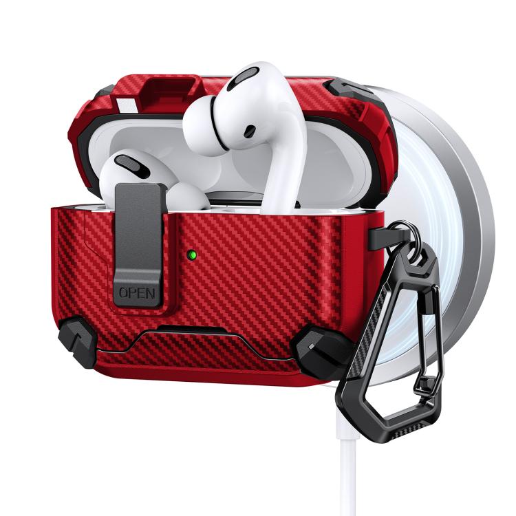 For AirPods Pro 3 Two Color MagSafe Magnetic Holder Carbon Fiber Pattern Earphone Case(Red)