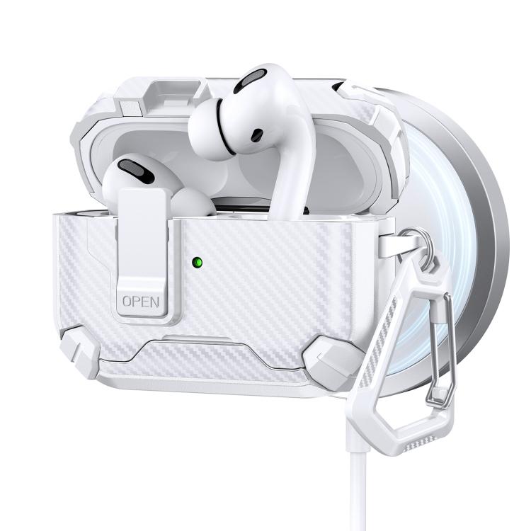 For AirPods Pro 3 Two Color MagSafe Magnetic Holder Carbon Fiber Pattern Earphone Case(White)