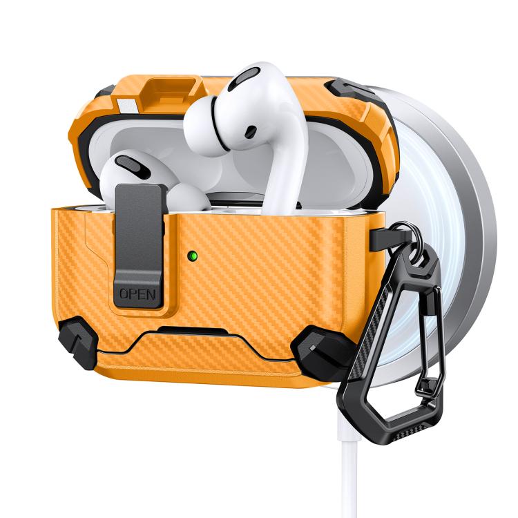 For AirPods Pro 3 Two Color MagSafe Magnetic Holder Carbon Fiber Pattern Earphone Case(Yellow)
