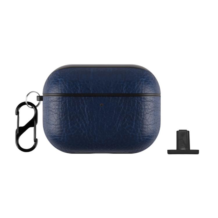 For AirPods Pro 3 Two-Piece Style PU Leather Earphone Case with Hook & Thimble(Blue)