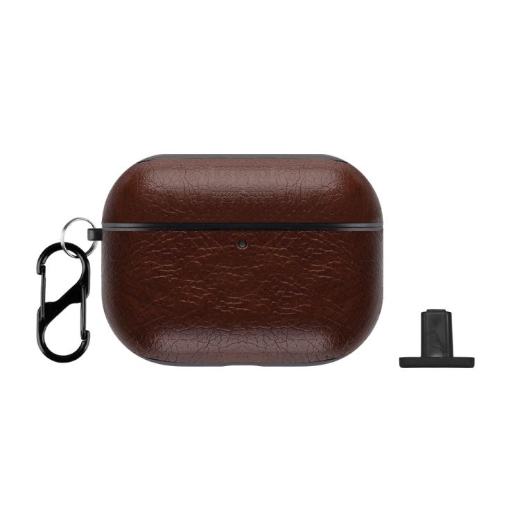 For AirPods Pro 3 Two-Piece Style PU Leather Earphone Case with Hook & Thimble(Dark Brown)