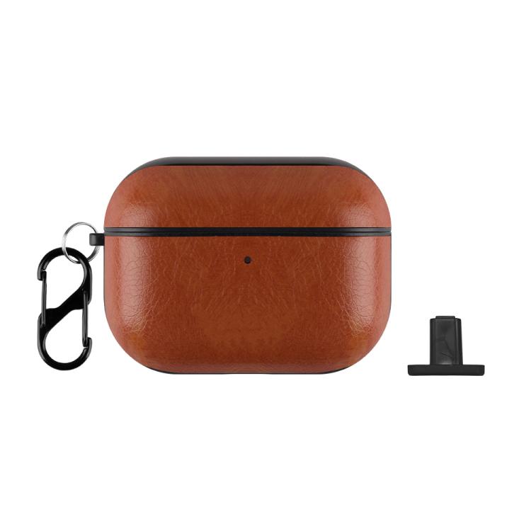 For AirPods Pro 3 Two-Piece Style PU Leather Earphone Case with Hook & Thimble(Light Brown)