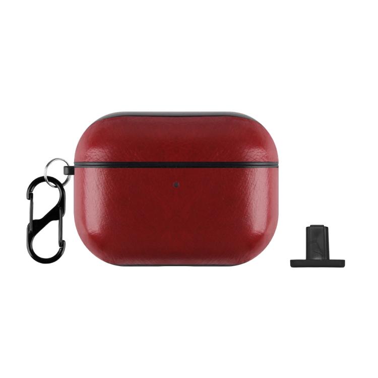 For AirPods Pro 3 Two-Piece Style PU Leather Earphone Case with Hook & Thimble(Red)