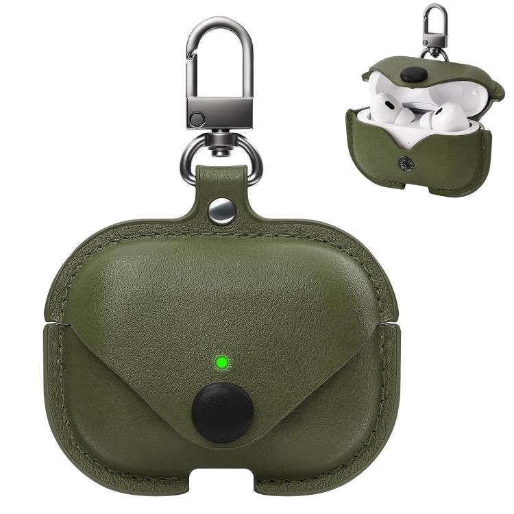For AirPods Pro 3 XDcase Business Leather Earphone Protective Case with Hook(Green)