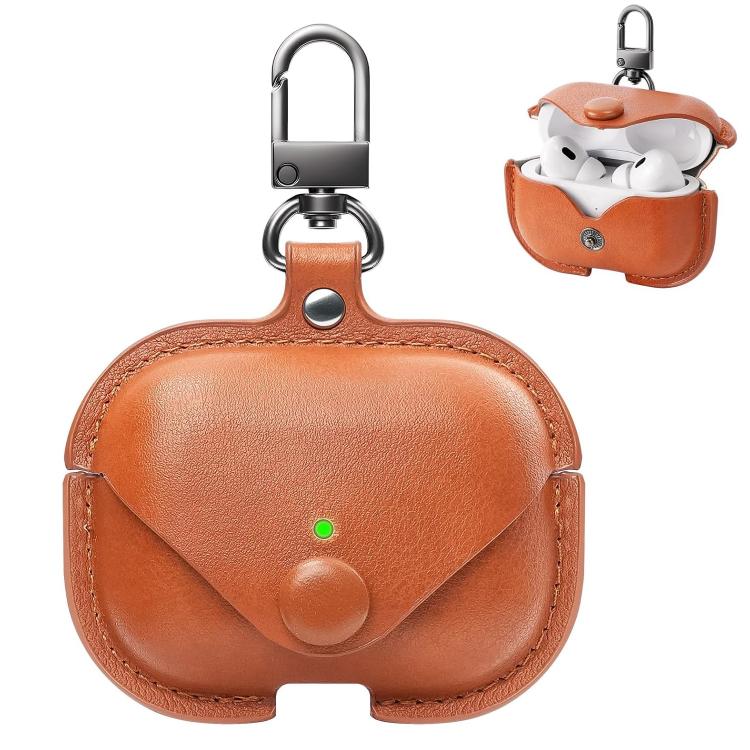 For AirPods Pro 3 XDcase Business Leather Earphone Protective Case with Hook(Light Brown)