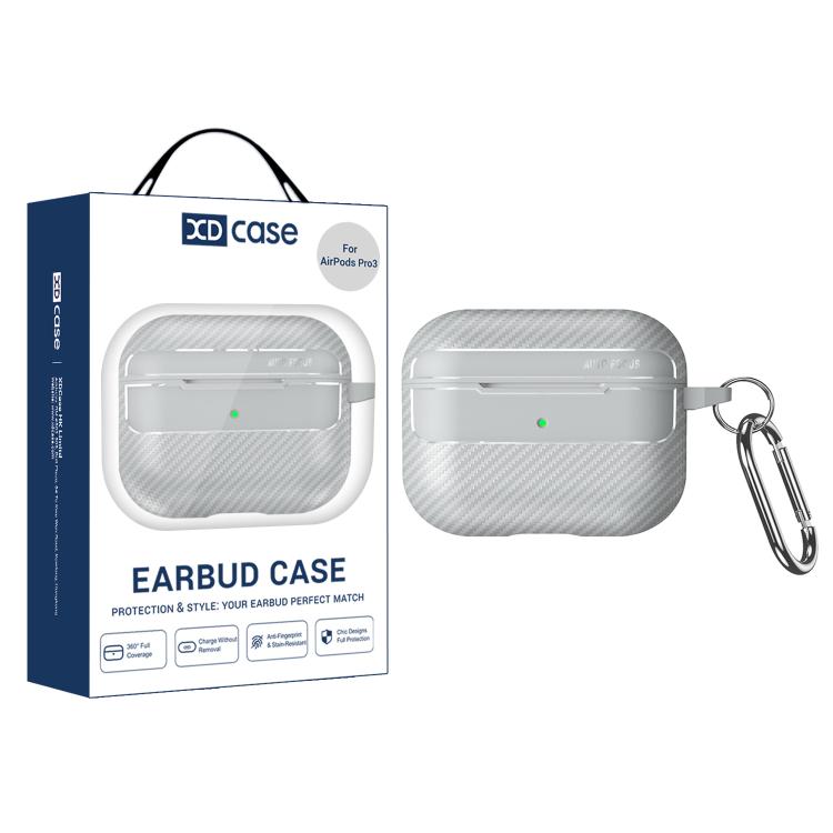 For AirPods Pro 3 XDcase Carbon Fiber Texture Earbud Case with Hook(Grey)
