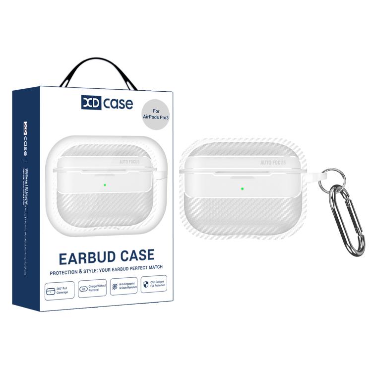 For AirPods Pro 3 XDcase Carbon Fiber Texture Earbud Case with Hook(Transparent)