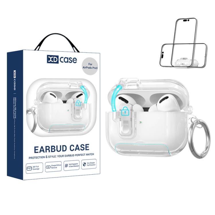 For AirPods Pro 3 XDcase Clear TPU Auto Pop-Up Earbud Case with Holder(Transparent)