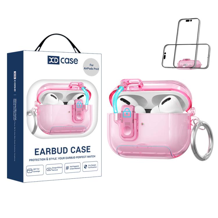 For AirPods Pro 3 XDcase Clear TPU Auto Pop-Up Earbud Case with Holder(Transparent Pink)
