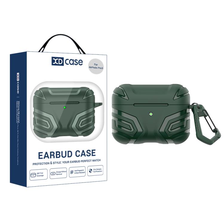For AirPods Pro 3 XDcase Dark Pattern TPU Earphone Cover with Carabiner(Dark Green)