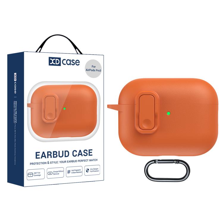 For AirPods Pro 3 XDcase Faux Leather Texture Security Lock TPU Earbud Case(Orange)