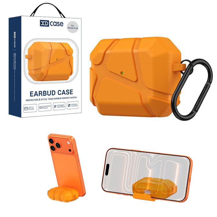 For AirPods Pro 3 XDcase Football-style Security Lock TPU Earbud Case with Hook & Holder(Orange)