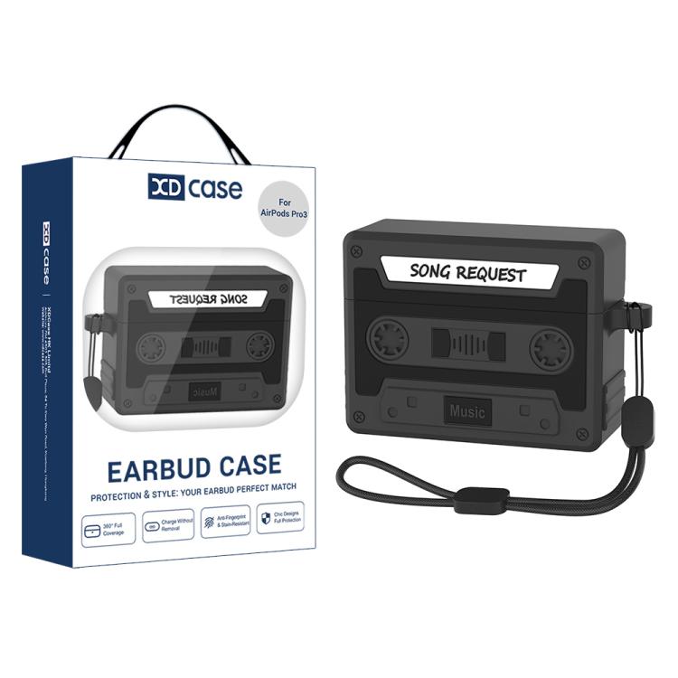 For AirPods Pro 3 XDcase Retro Cassette Style Silicone Earbuds Case(Black)