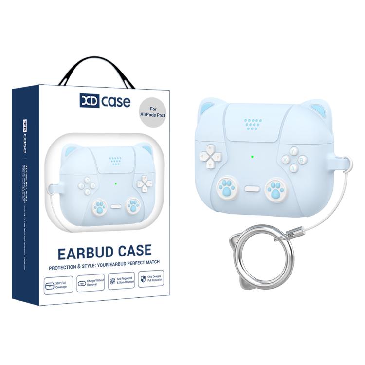 For AirPods Pro 3 XDcase Retro Cat Cartoon Silicone Earbuds Case(Blue)
