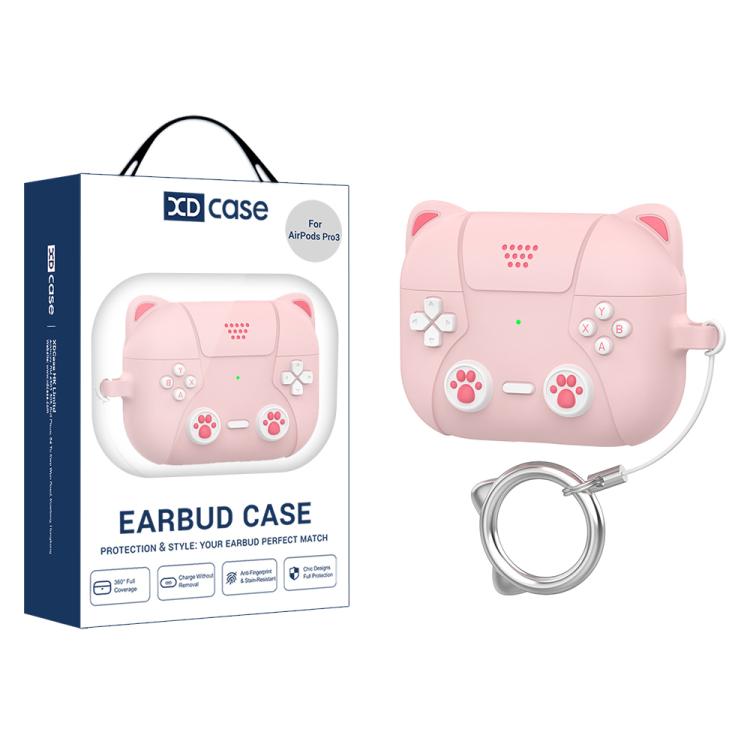 For AirPods Pro 3 XDcase Retro Cat Cartoon Silicone Earbuds Case(Pink)