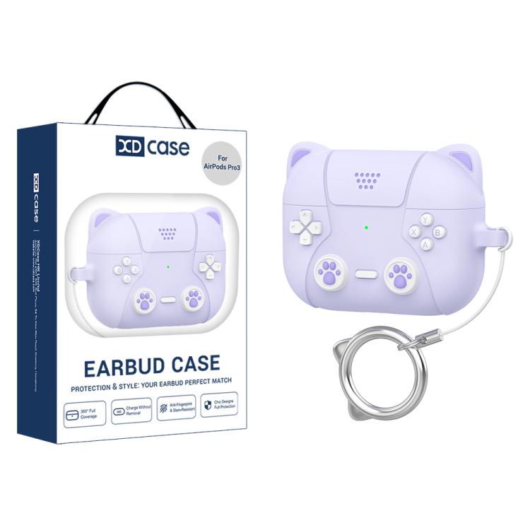 For AirPods Pro 3 XDcase Retro Cat Cartoon Silicone Earbuds Case(Purple)