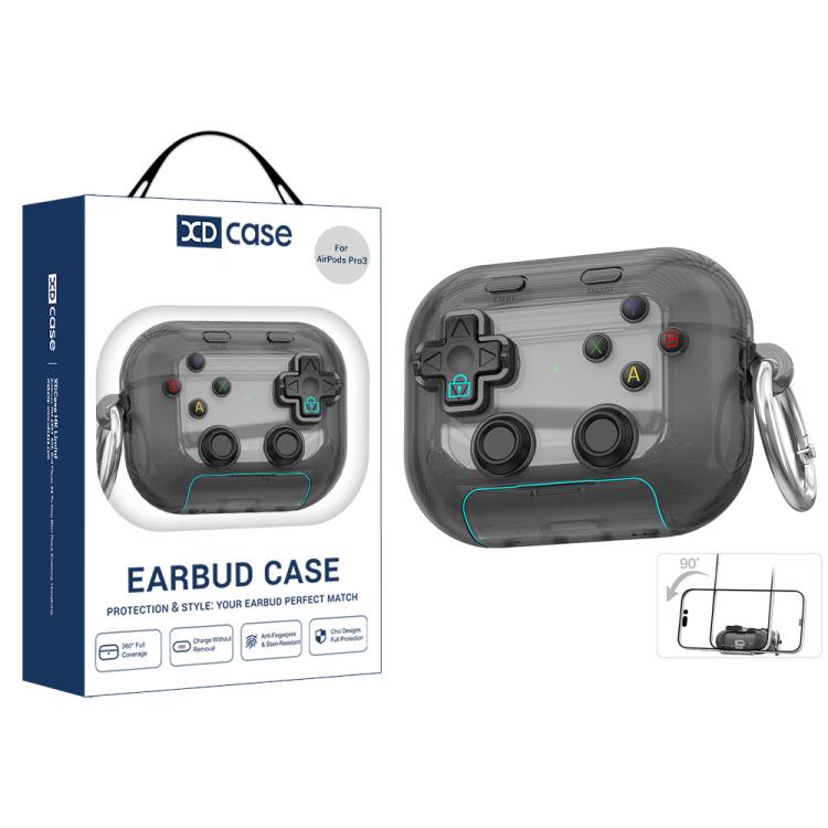 For AirPods Pro 3 XDcase Transparent Retro Game Console Design Earbuds Case with Holder & Stress Relief Button(Black)