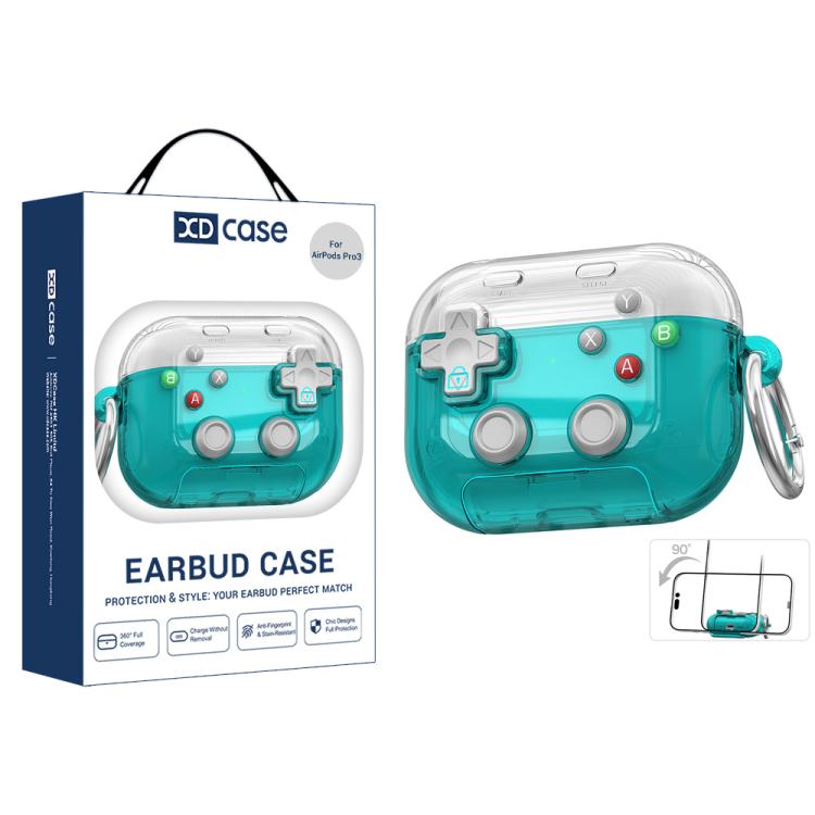 For AirPods Pro 3 XDcase Transparent Retro Game Console Design Earbuds Case with Holder & Stress Relief Button(Transparent Green)