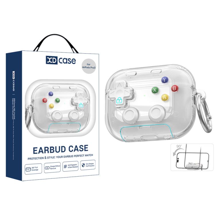 For AirPods Pro 3 XDcase Transparent Retro Game Console Design Earbuds Case with Holder & Stress Relief Button(White)