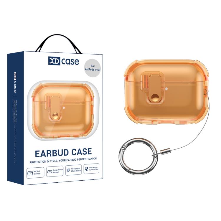 For AirPods Pro 3 XDcase Transparent Silicone Automatic Pop-Up Earbud Case(Orange)