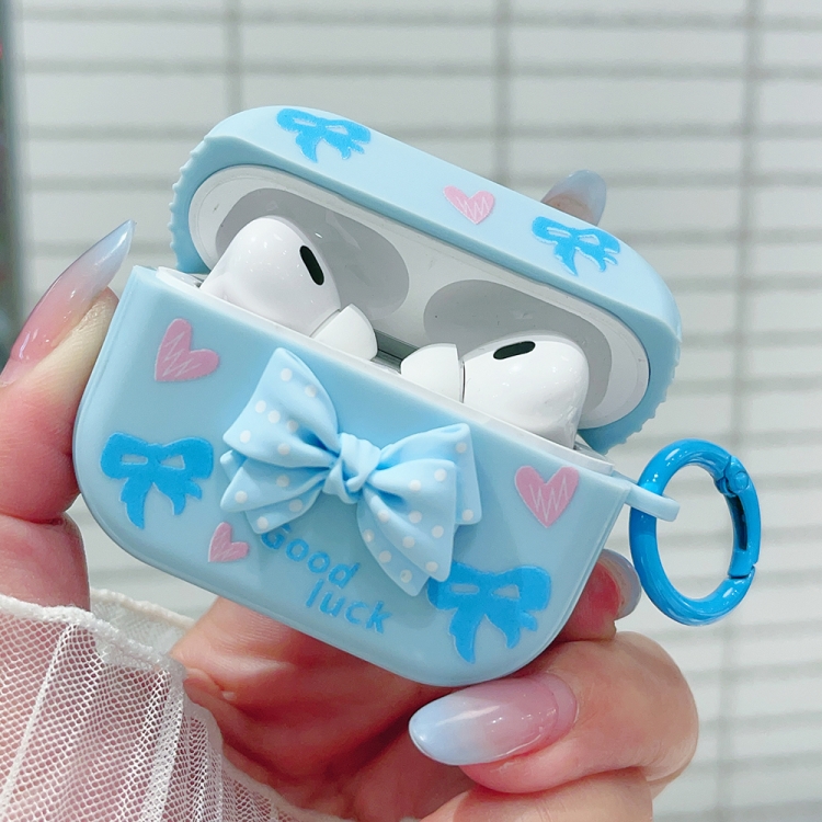 For AirPods Pro 3D Dot Bowknot Bluetooth Earphone Protective Case(Blue)