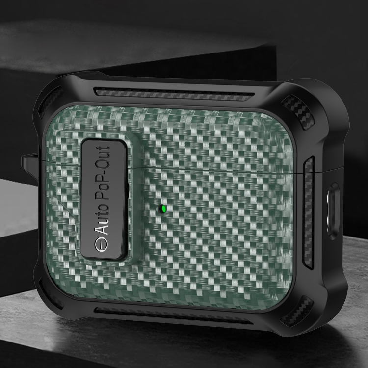 For AirPods Pro Alpha Carbon Fiber Wireless Bluetooth Earphone Protective Case(Green)