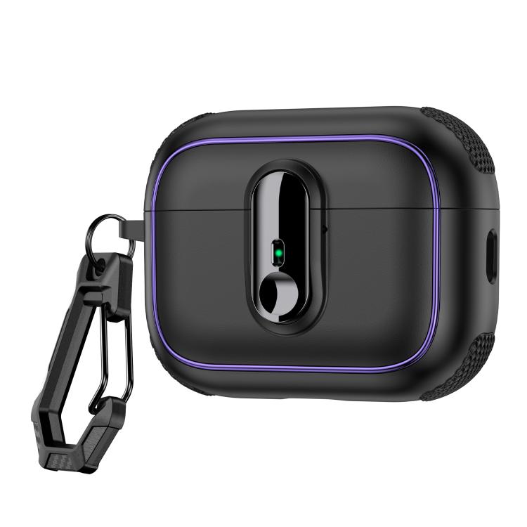 For AirPods Pro Armor Magnetic Wireless Earphones Case with Security Lock(Black)