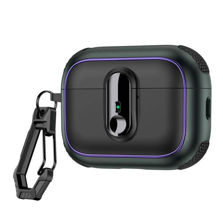 For AirPods Pro Armor Magnetic Wireless Earphones Case with Security Lock(Black Army Green)