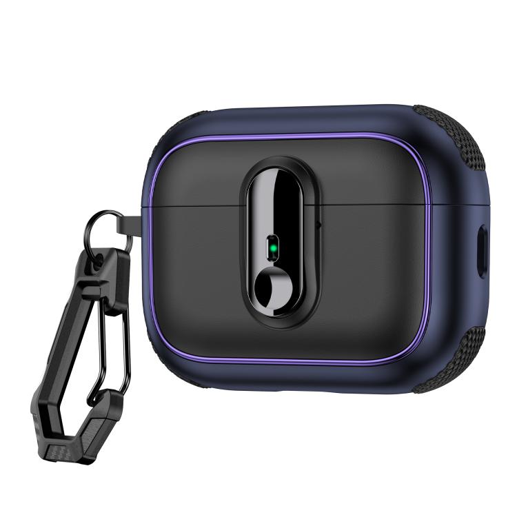 For AirPods Pro Armor Magnetic Wireless Earphones Case with Security Lock(Black Dark Blue)