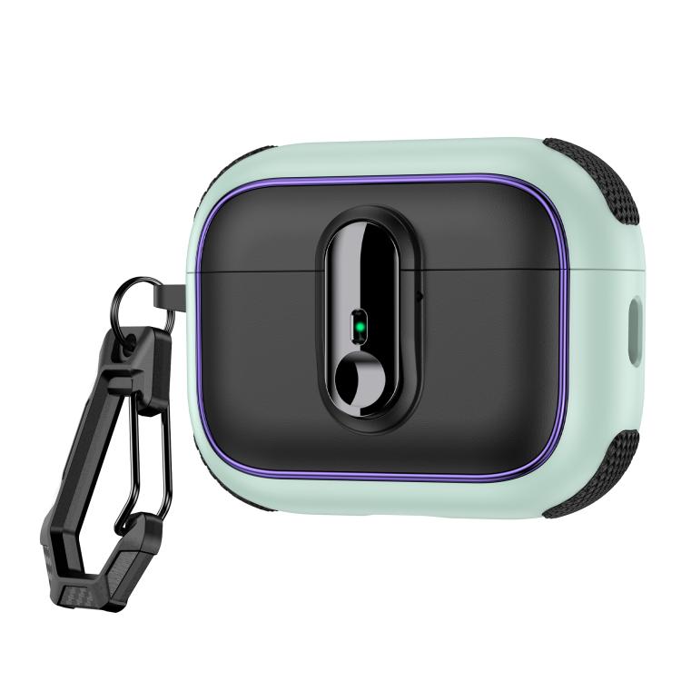 For AirPods Pro Armor Magnetic Wireless Earphones Case with Security Lock(Black Mint Green)