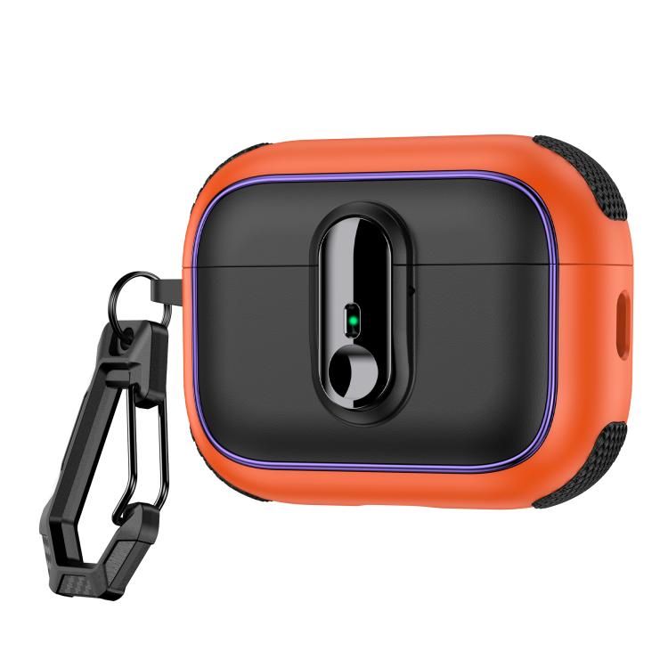 For AirPods Pro Armor Magnetic Wireless Earphones Case with Security Lock(Black Orange)
