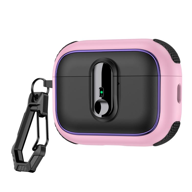 For AirPods Pro Armor Magnetic Wireless Earphones Case with Security Lock(Black Pink)
