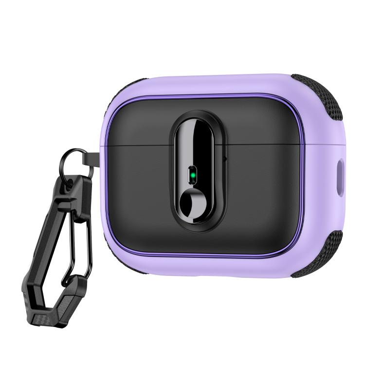 For AirPods Pro Armor Magnetic Wireless Earphones Case with Security Lock(Black Purple)