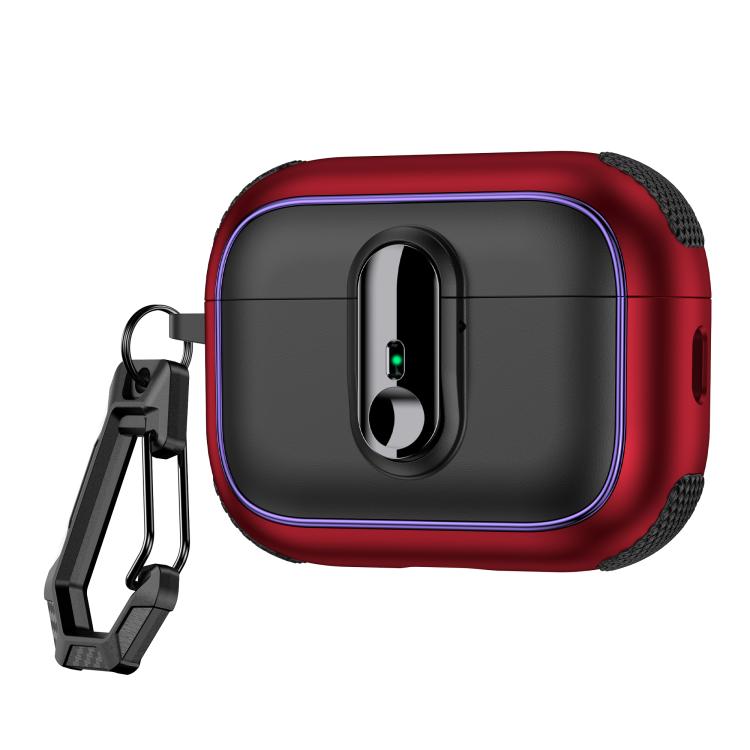 For AirPods Pro Armor Magnetic Wireless Earphones Case with Security Lock(Black Red)