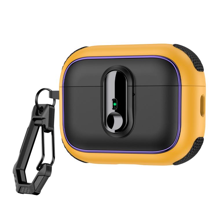For AirPods Pro Armor Magnetic Wireless Earphones Case with Security Lock(Black Yellow)