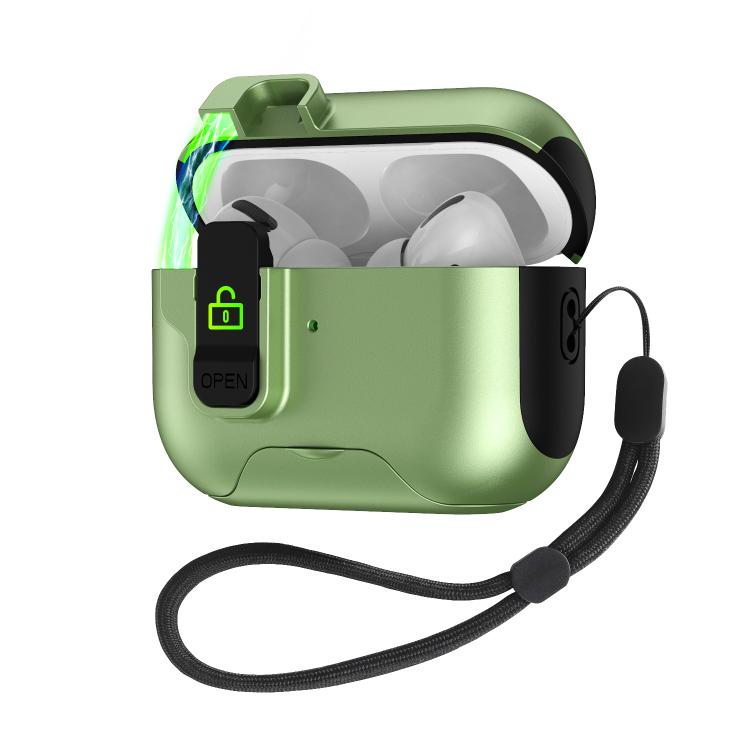For AirPods Pro Automatic Pop-up Cover Holder Earphone Case with Switch Lock(Army Green)