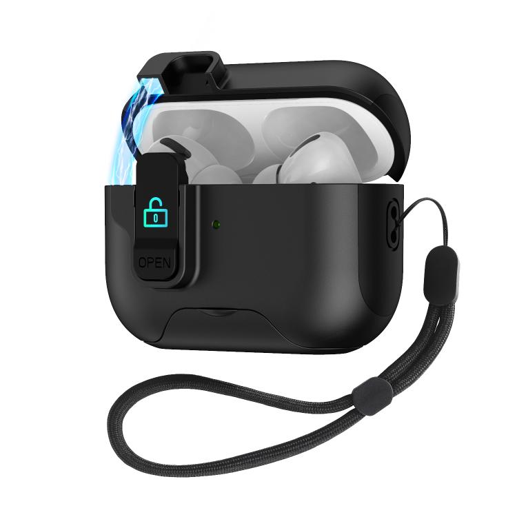 For AirPods Pro Automatic Pop-up Cover Holder Earphone Case with Switch Lock(Black)